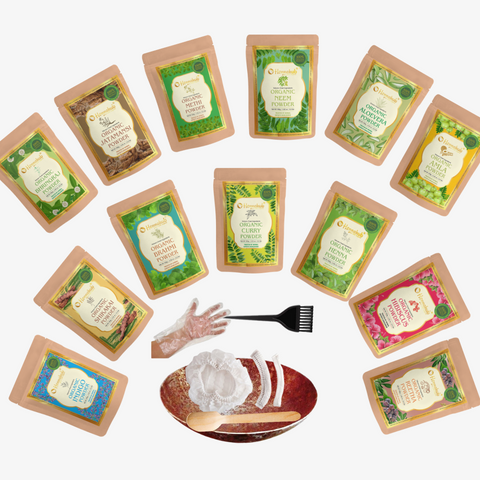 Hennahub Amla, Reetha, Shikakai, Bhringraj Hibiscus, Methi, Henna, Indigo, Neem, Brahmi, Curry Leaves, Jatamansi, Aloevera Powder with IRON BOWL (Combo pack of 13) | Double Filtered 1300g Hennahub Amla, Reetha, Shikakai, Bhringraj Hibiscus, Methi, Henna, Indigo, Neem, Brahmi, Curry Leaves, Jatamansi, Aloevera Powder with IRON BOWL (Combo pack of 13) | Double Filtered 1300g