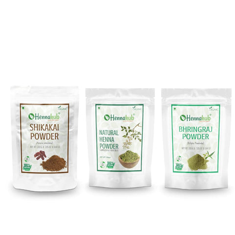 HENNAHUB Shikakai, Henna and Bhringraj powder 200g x 3 pack | Organic Hair care Combo Pack | Total 600 gm