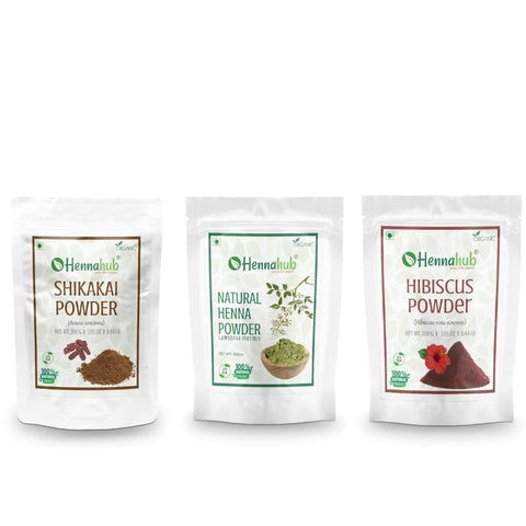 HENNAHUB Shikakai, Henna and Hibiscus powder 200g x 3 pack | Organic Hair care Combo Pack | Total 600 gm