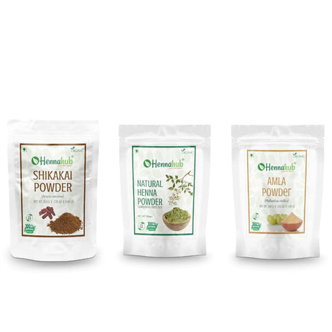 HENNAHUB Shikakai, Henna and Amla powder 200g x 3 pack | Organic Hair care Combo Pack | Total 600 gm