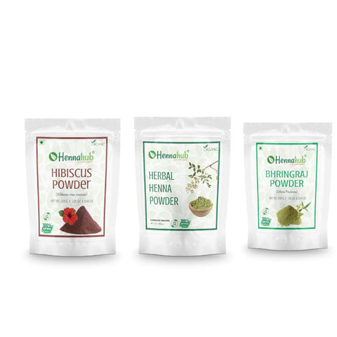 HENNAHUB Reetha, Henna and Bhringraj powder 200g x 3 pack | Organic Hair care Combo Pack | Total 600 gm