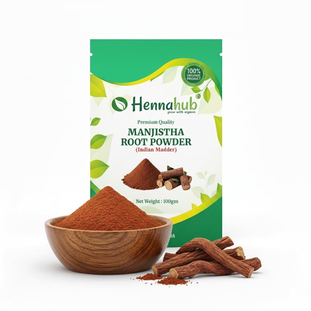 Hennahub Manjistha Root Powder 100gm Pack | 100% Natural Rubia cordifolia Root Powder | Plant-Based Herbal Ingredient