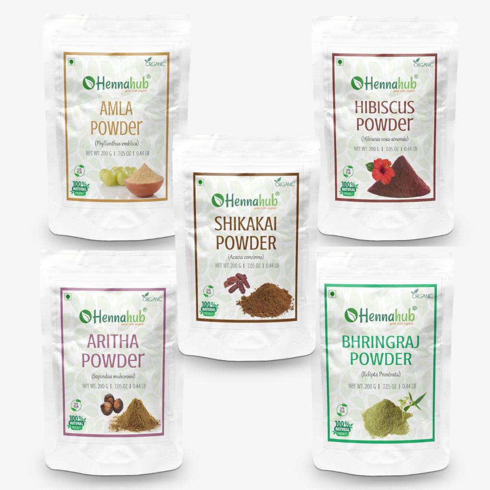 Amla, Reetha, Shikakai, Bhringraj and Hibiscus Powder for Hair, 200g each (Combo Pack of 5)