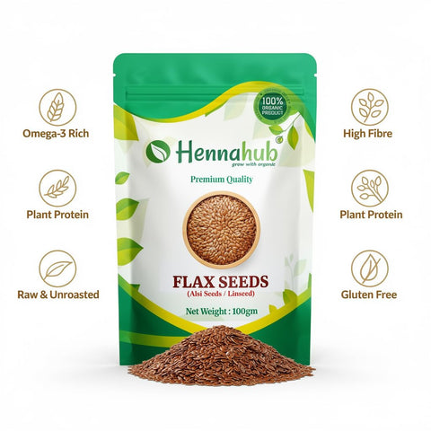 Hennahub Premium Flax Seeds 100g | Raw & Unroasted | Omega-3 Rich Superfood | High Fibre, Plant Protein, Gluten-Free Seeds for Salads, Smoothies, Baking & Daily Nutrition
