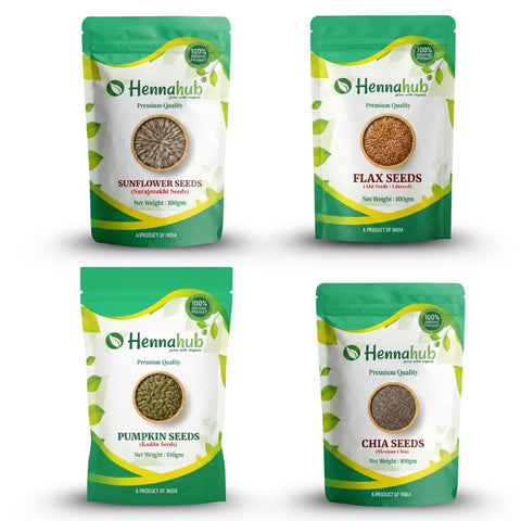 Hennahub Super Seeds Breakfast Mix | Pumpkin Seeds, Sunflower Seeds, Flax Seeds & Chia Seeds | 4 in 1 Combo | Pack of 4 x 100g Each | High Fibre & Protein