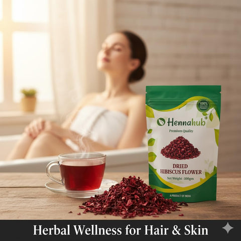 Hennahub Whole Dried Raw Hibiscus Flowers (Sabut) 100gm Pack | 100% Natural Sun-Dried Petals | Herbal Tea & Hair Care