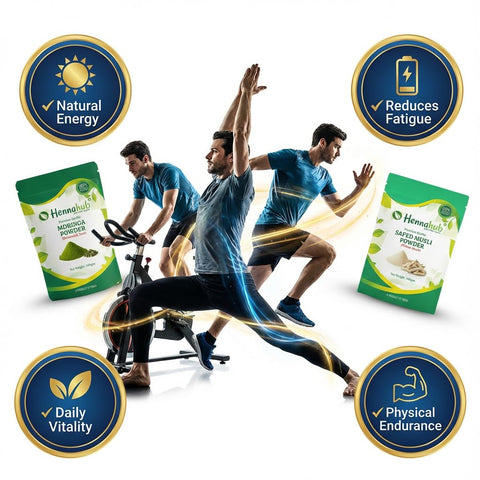 Hennahub Advanced Men’s Performance Combo | Ashwagandha, Safed Musli, Shatavari, Kaunch Beej & Moringa Powder | Pack of 5 x 100g | Strength, Energy, Vitality & Daily Nutrition | Ayurvedic Wellness Boost