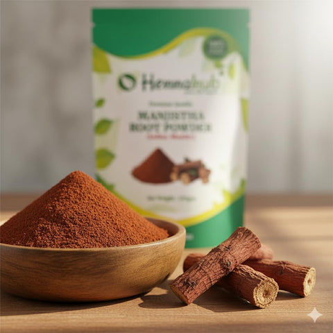 Hennahub Manjistha Root Powder 100gm Pack | 100% Natural Rubia cordifolia Root Powder | Plant-Based Herbal Ingredient