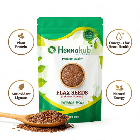 Hennahub Premium Flax Seeds 100g | Raw & Unroasted | Omega-3 Rich Superfood | High Fibre, Plant Protein, Gluten-Free Seeds for Salads, Smoothies, Baking & Daily Nutrition