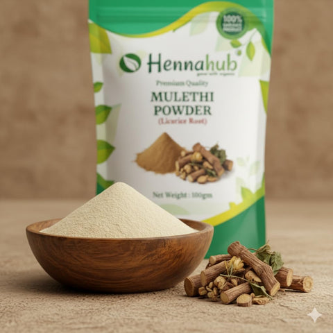 Hennahub Mulethi Powder (Food Grade) 100gm Pack | 100% Natural Licorice Root Powder | Plant-Based Ingredient for Herbal Tea & Nutrition