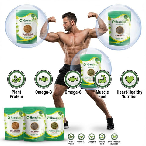 Hennahub 5-in-1 Super Seeds Power Combo | Pumpkin, Sunflower, Flax, Chia & Basil Seeds | Pack of 5 x 100g | Omega-Rich, High Protein, Fibre Loaded Superfood Mix for Healthy Breakfast & Snacking