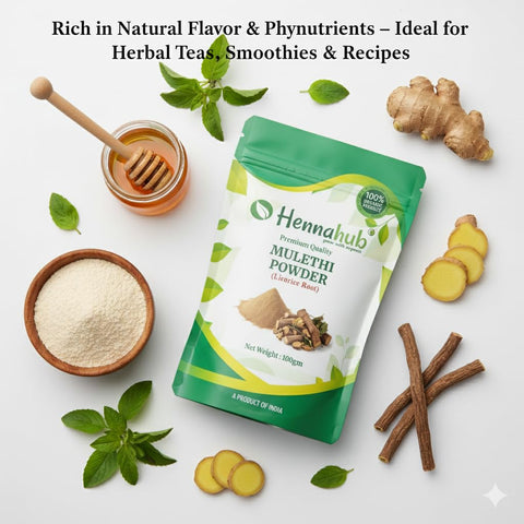 Hennahub Mulethi Powder (Food Grade) 100gm Pack | 100% Natural Licorice Root Powder | Plant-Based Ingredient for Herbal Tea & Nutrition