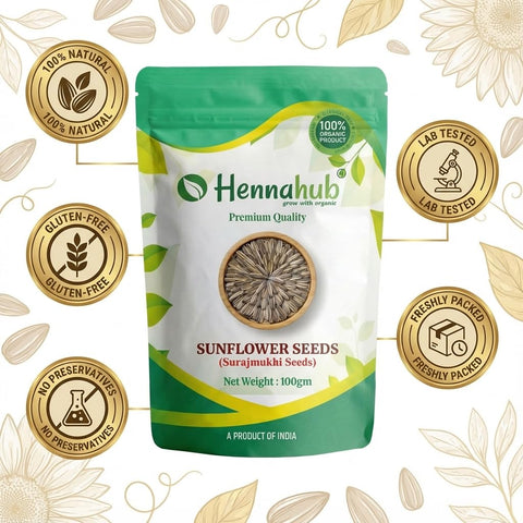 Hennahub Premium Sunflower Seeds 100g | Raw & Unroasted | Vitamin E, Protein & Fibre-Rich Superfood | Healthy Snacking, Baking, Salads & Breakfast Toppings | Gluten-Free Edible Seeds