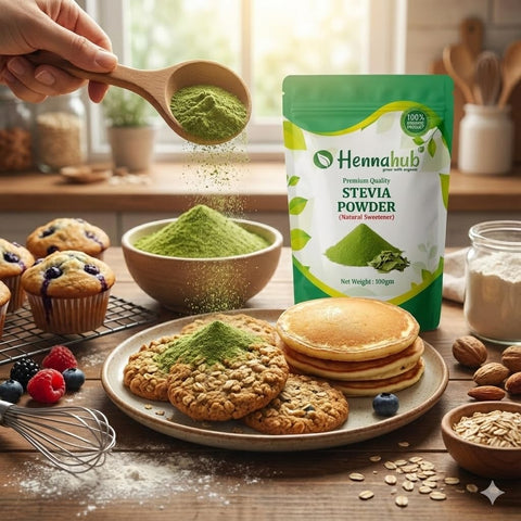 Hennahub Stevia Powder 100gm (Food Grade) | Pure Stevia Rebaudiana Leaf Powder | Meethi Patti / Sweet Leaf / Herbal Natural Sweetener | Zero-Calorie Plant-Based Sugar Substitute