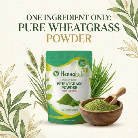 Hennahub Wheatgrass Powder 100gm (Food Grade) | Triticum aestivum / Gehun Ka Jawan Patta / Young Wheat Leaf Powder | Natural Green Superfood for Smoothies, Juices & Detox Drinks