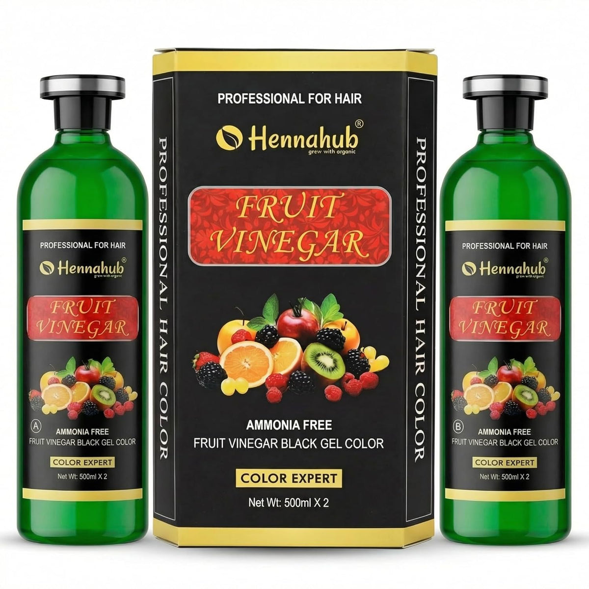 Fruit Vinegar Gel Natural Hair Black Color for Both Men, Women (500ml x 2) - with Gloves