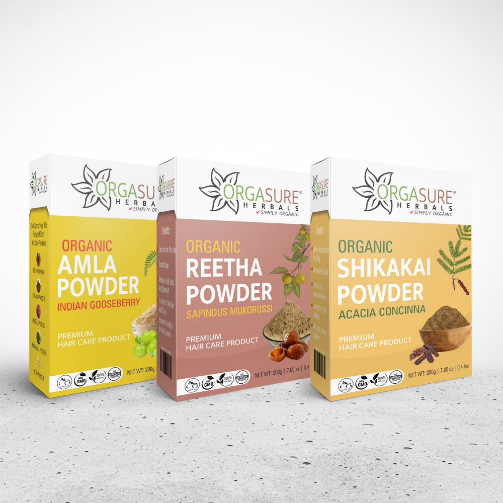 Amla, Reetha, Shikakai, Powder for Hair Care  Combo Pack of 3, Each 200gm - hennahubstore